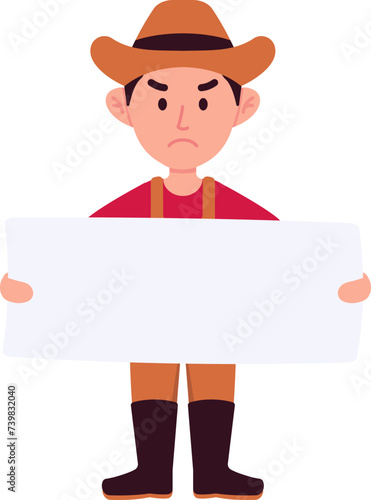 Male Farmer Demonstrant Character with Annoyed Expression Holding a Placard Signs, Protest Agricultural Law Reform France Illustration