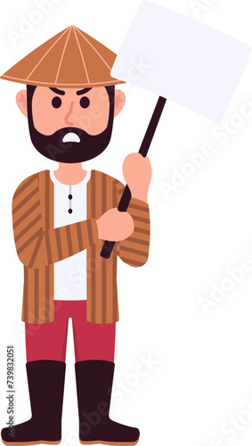 Male Farmer Demonstrant Character Demonstration or Protesting Holding a Blank Poster Signs Board Against Farming Laws Illustration