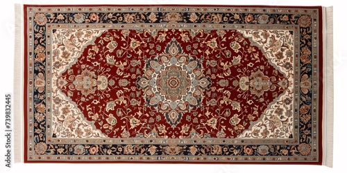 Top view old red Persian Asian carpet texture. abstract ornament classic Arabic pattern rug