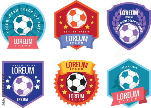 Soccer ball football tournament icons. Emblems set. The idea of achieving victory. Logo competition. Flat style. Vector sign template.