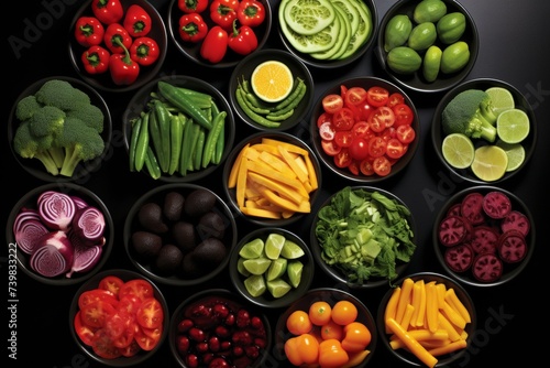 Assorted Fresh Vegetables in Black Bowls