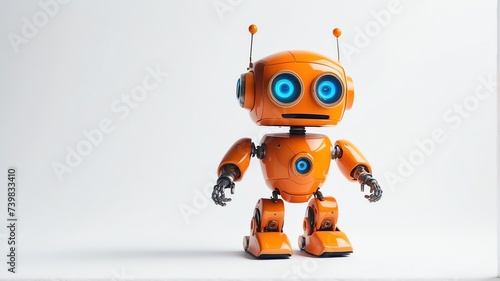 Cute orange small smiling robot in plain white background from Generative AI © Arceli