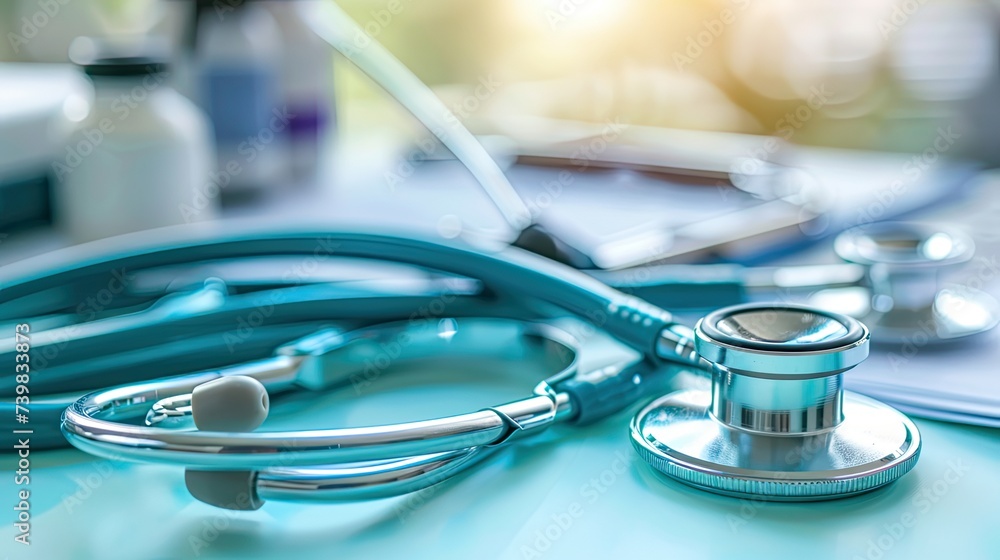 Close-up on stethoscope and medical accessories Close-up on stethoscope and medical accessories