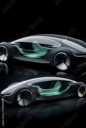 Conceptual Representation of a Modern Futuristic Car with Holographic Controls and Aerodynamic Design © Marie