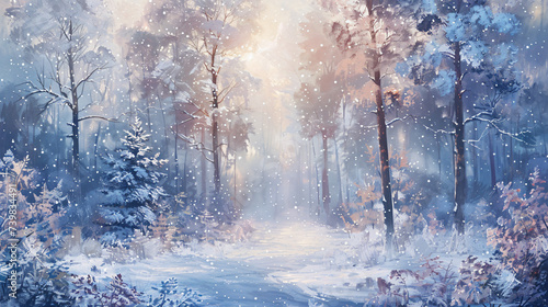 Landscape in a winter park snow falling © Salman