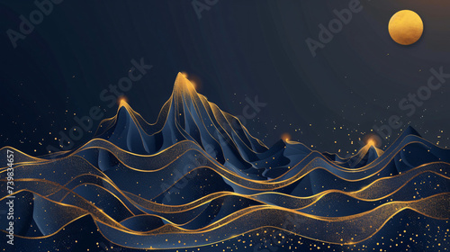 Landscape wallpaper design with golden mountain.