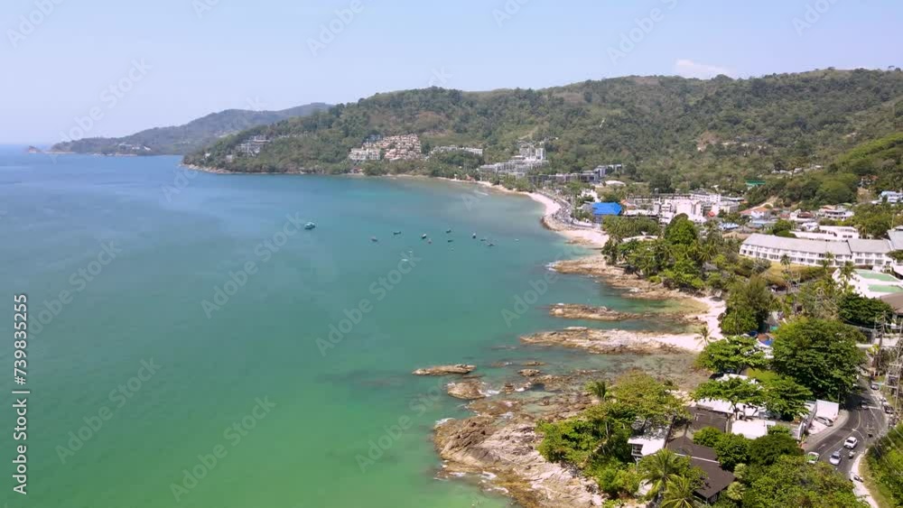 Phuket Thailand Patong city October 27-2023 Aerial view drone shot of beautiful sea Amazing beach travel destination of andaman sea patong beach in phuket island Thailand Phuket Thailand Patong city October 27-2023 Aerial view drone shot of beautiful sea Amazing beach travel destination of andaman sea patong beach in phuket island Thailand