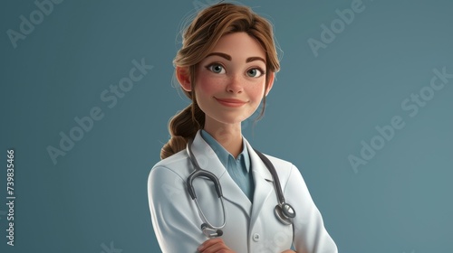 Cartoon character Doctor on isolated background, medical staff, nurse with stethoscope and in uniform