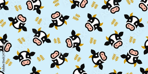 Cows illustration background. Seamless pattern. Vector. 牛のイラストパターン
