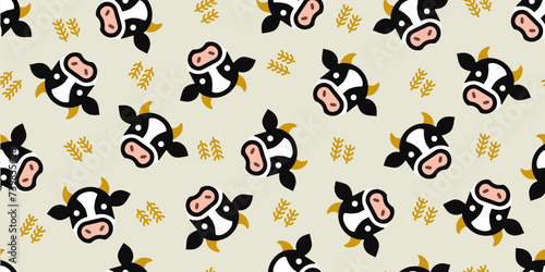 Cows illustration background. Seamless pattern. Vector. 牛のイラストパターン