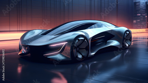 Conceptual Representation of a Modern Futuristic Car with Holographic Controls and Aerodynamic Design