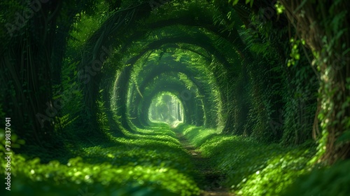 Tropical forest, dense green trees form a beautiful tunnel photo