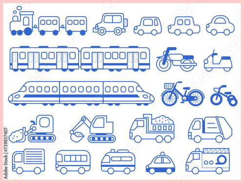 可愛い乗り物のアイコンセット