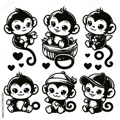 Cute monkey vector illustration set (ID: 739837479)