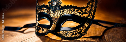Black lace mask for masquerade. Selective focus.