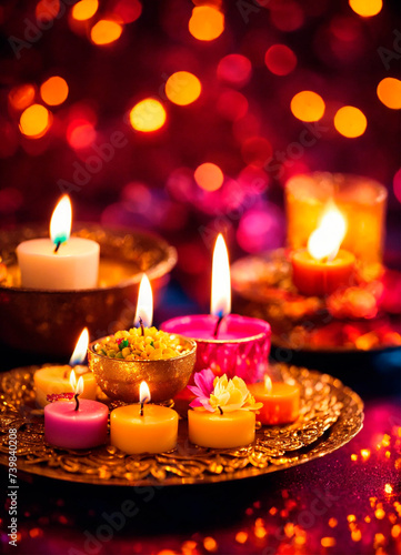 candles and decorations for Diwali. Selective focus.