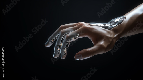 close up of modern AI robotic hand, futuristic artificial intelligence technology, tech background or wallpaper