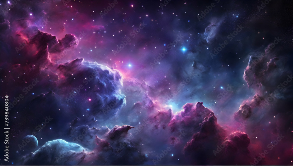Space background with realistic nebula and shining stars. Colorful cosmos with stardust and milky way. Galaxy color magic. Infinite universe and starry night.