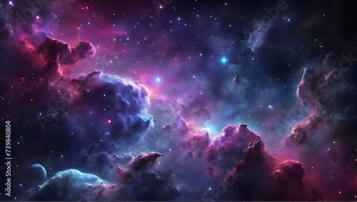 Space background with realistic nebula and shining stars. Colorful cosmos with stardust and milky way. Galaxy color magic. Infinite universe and starry night.