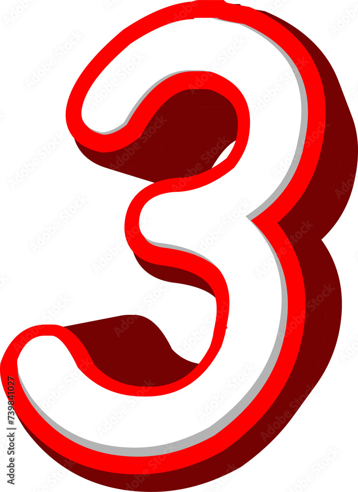 LETTER 3 3D IN RED AND WHITE LETTER 3 3D IN RED AND WHITE