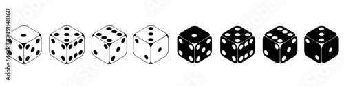 Dice icon vector set. Casino illustration sign collection. Excitement symbol. Passion logo.