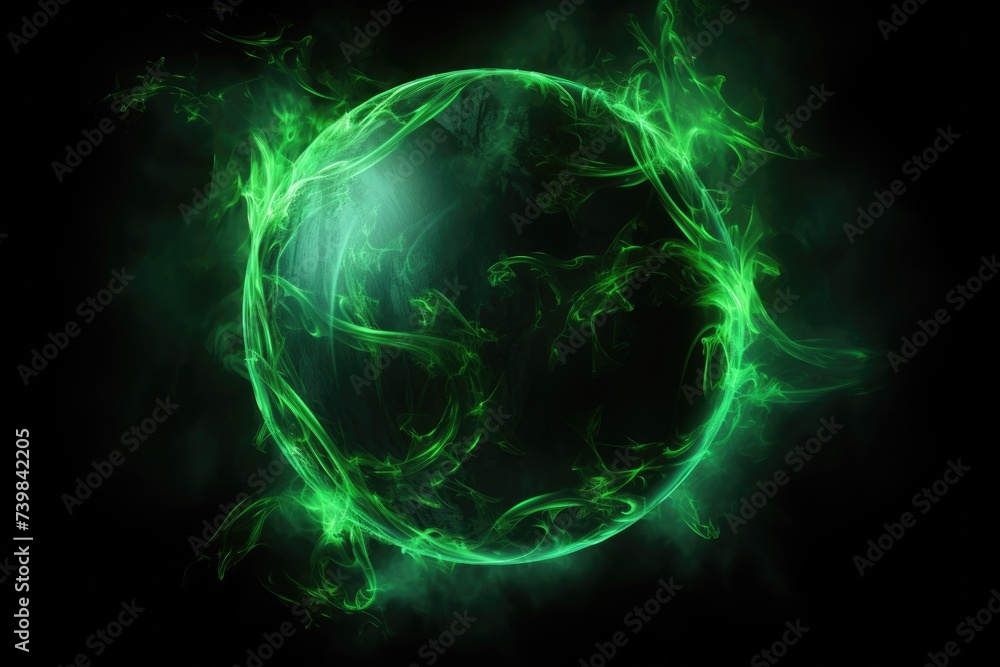 Obraz premium Green Mist Ball - Ai Generated Sorceress Prediction Prop on Dark Mysterious Background 