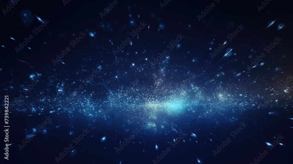Light Particles on Dark Blue Abstract Background with Deep Depths and Grid Formation. Sparkling Light Particles on Dark Blue Abstract Background with Deep Depths and Grid Formation. Sparkling