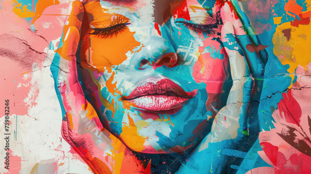 Woman face painted art concept colorful portrait