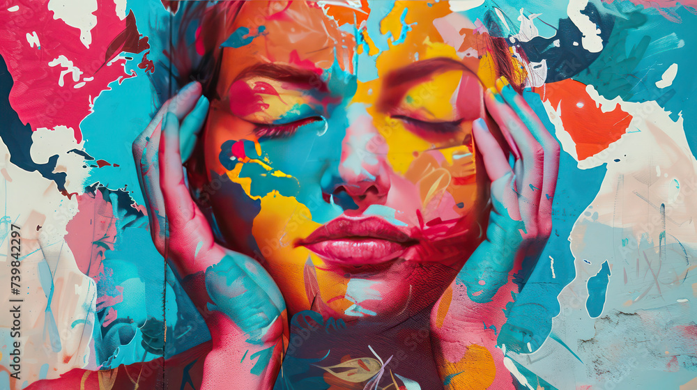 Woman face painted art concept colorful portrait