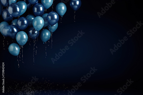 dark blue party background with less balloons and empty copy space