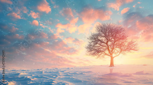 Lonely tree on a winter background  © Salman