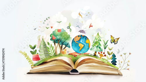 World book day concept abstract illustration open book globe