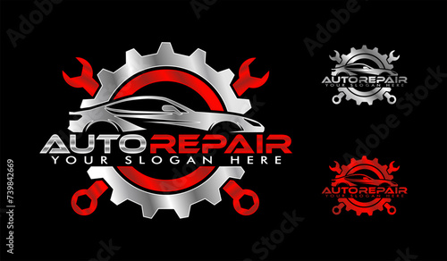 auto repair vector logo badge emblem design template isolated on black background