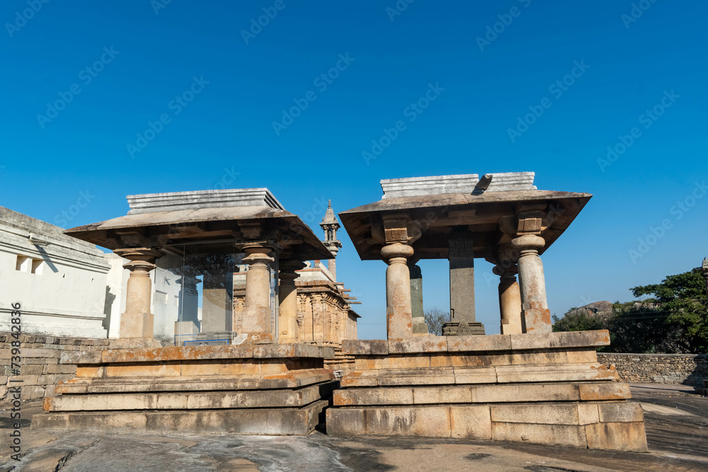 Shravanabelagola Temple Complex Under Blue Sky in Karnataka, India