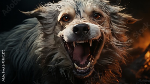 a close up of a dog with its mouth open , generated by AI © tino