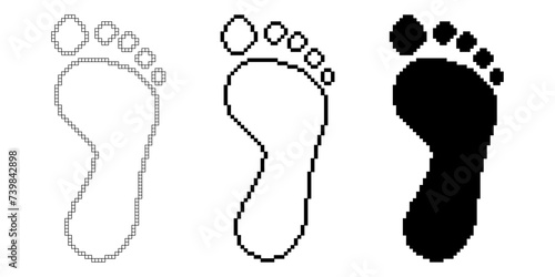 pixel art footprint icon set isolated on white background