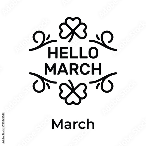 Hello march month icon with leaves, ready to use vector