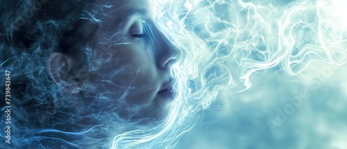 woman breath in smoke in the air, smell or air pollution,  Ai Generated photo