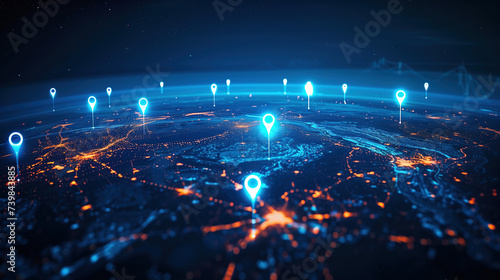 Connected Earth  Featuring Digital Enhancements  Location Pins  Blue Data Flow  and Smart City Highlights