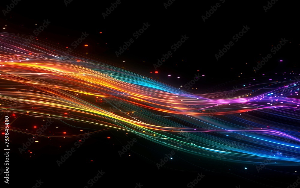 An abstract image of fiber optic cables glowing with multicolored lights, representing the speed of data transmission An abstract image of fiber optic cables glowing with multicolored lights, representing the speed of data transmission