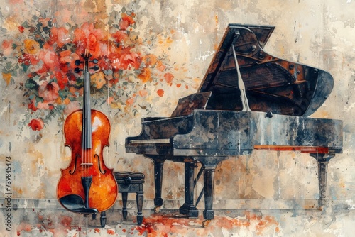 Abstract violin and piano painting wallpaper