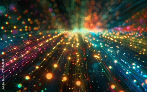 An abstract image of fiber optic cables glowing with multicolored lights  representing the speed of data transmission