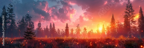 Sunset in the forest , Banner Image For Website, Background Pattern Seamless, Desktop Wallpaper 