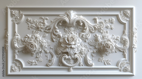 Luxury white wall design bas-relief with stucco mouldings roccoco element, generative ai