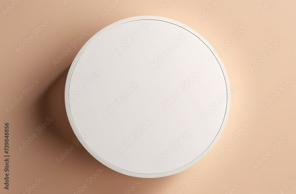 Podium cosmetic product presentation. Abstract minimalists geometrical one form. Cylinder concrete white sphere, soft shadow. Neutral beige background. Showcase, display case. Trendy Flat lay Top View Podium cosmetic product presentation. Abstract minimalists geometrical one form. Cylinder concrete white sphere, soft shadow. Neutral beige background. Showcase, display case. Trendy Flat lay Top View