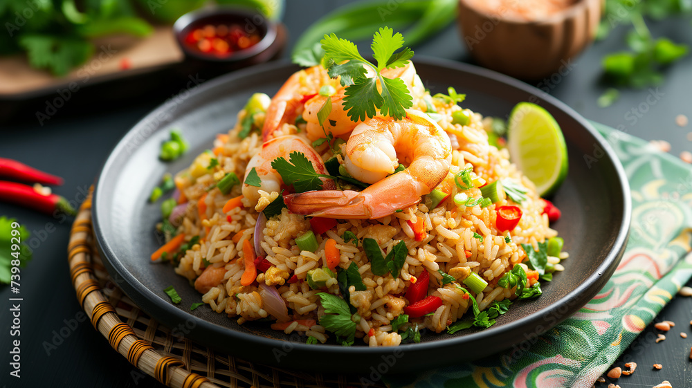 Thai Fried Rice with Seafood Toppings