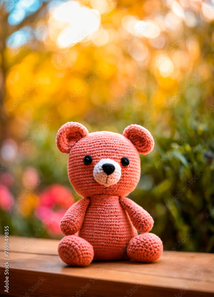 Crochet toy handicraft homemade threads. Selective focus.