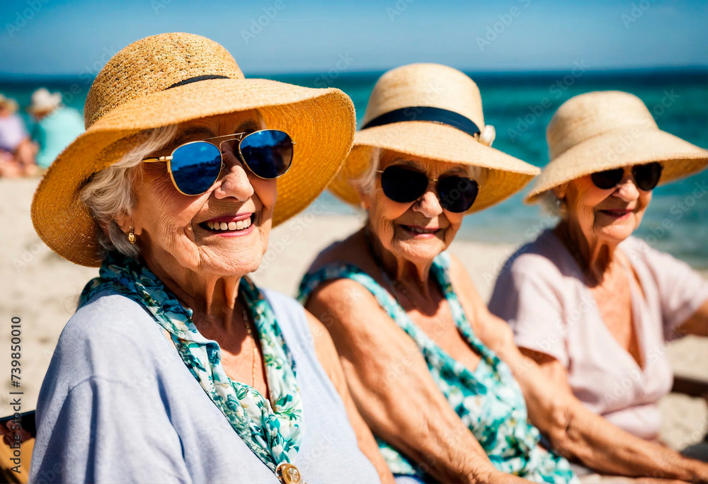 elderly women relax at sea. Selective focus. elderly women relax at sea. Selective focus.
