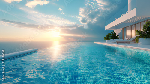 luxury swimming pool in Santorini.generative ai © Chaman