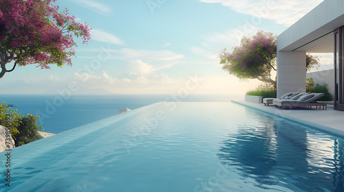 luxury swimming pool in Santorini.generative ai